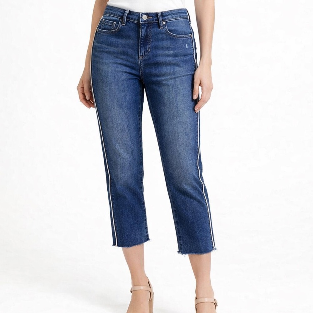 New Banana Republic Mid Rise Skinny Jeans Women’s Sz 28P Stripe Piping Raw Hem.